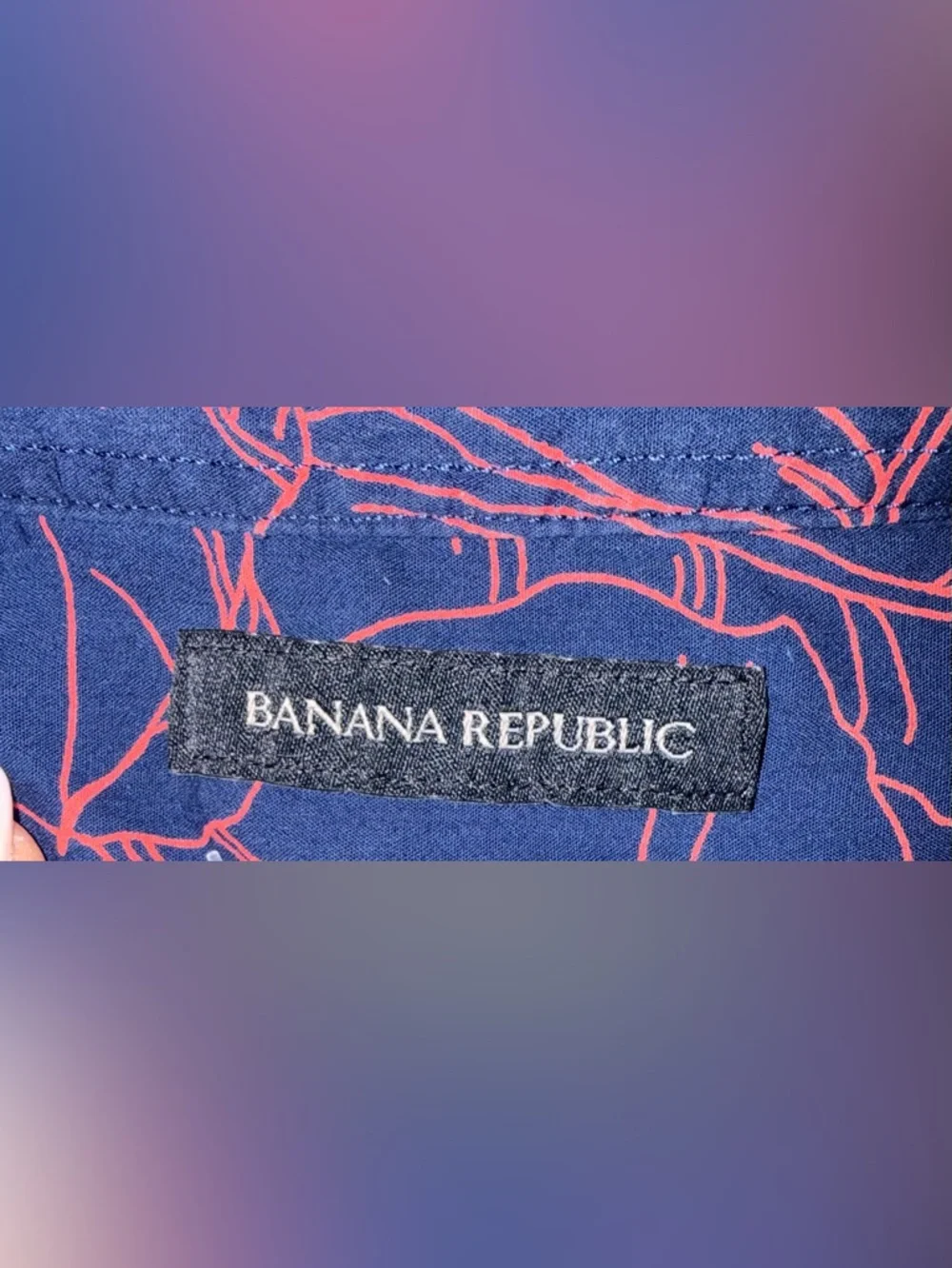 Banana Republic Short-Sleeve Button-Down Shirt in Navy with Red Leaf Print
